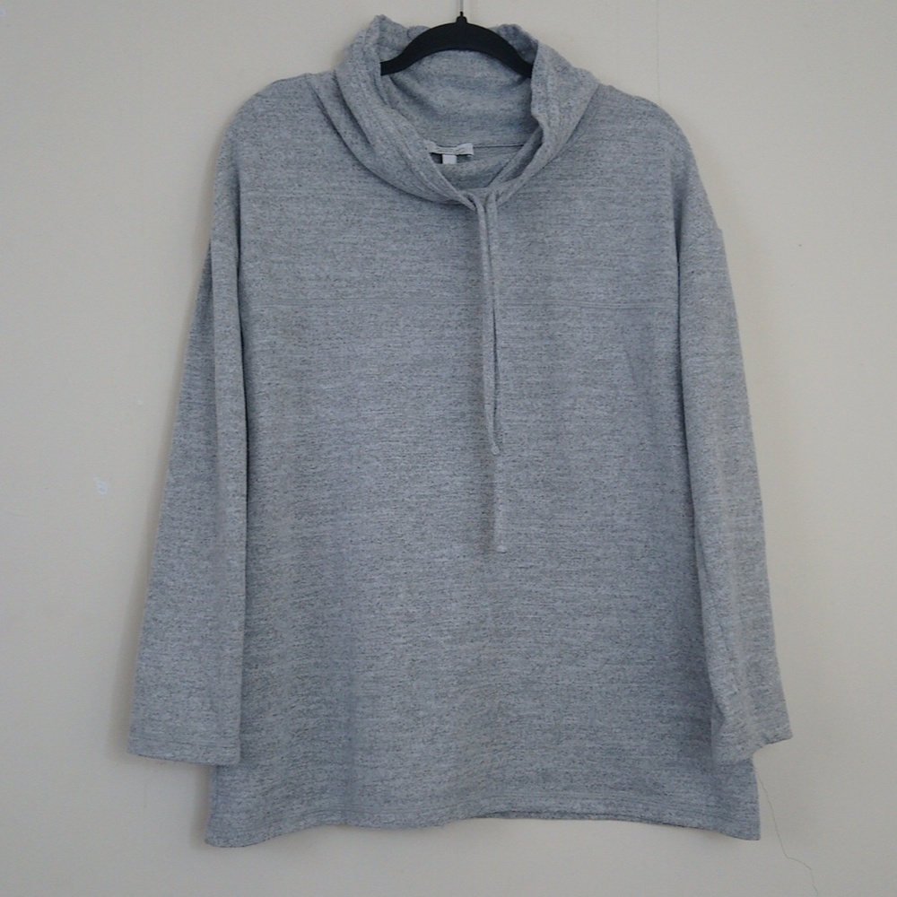 Talbot's T Lounge Gray Drawstring Cowl Neck Long Sleeve Pullover Sweater Top